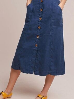 Akemi & Kin for Anthropologie Navy Button-Front Midi Skirt